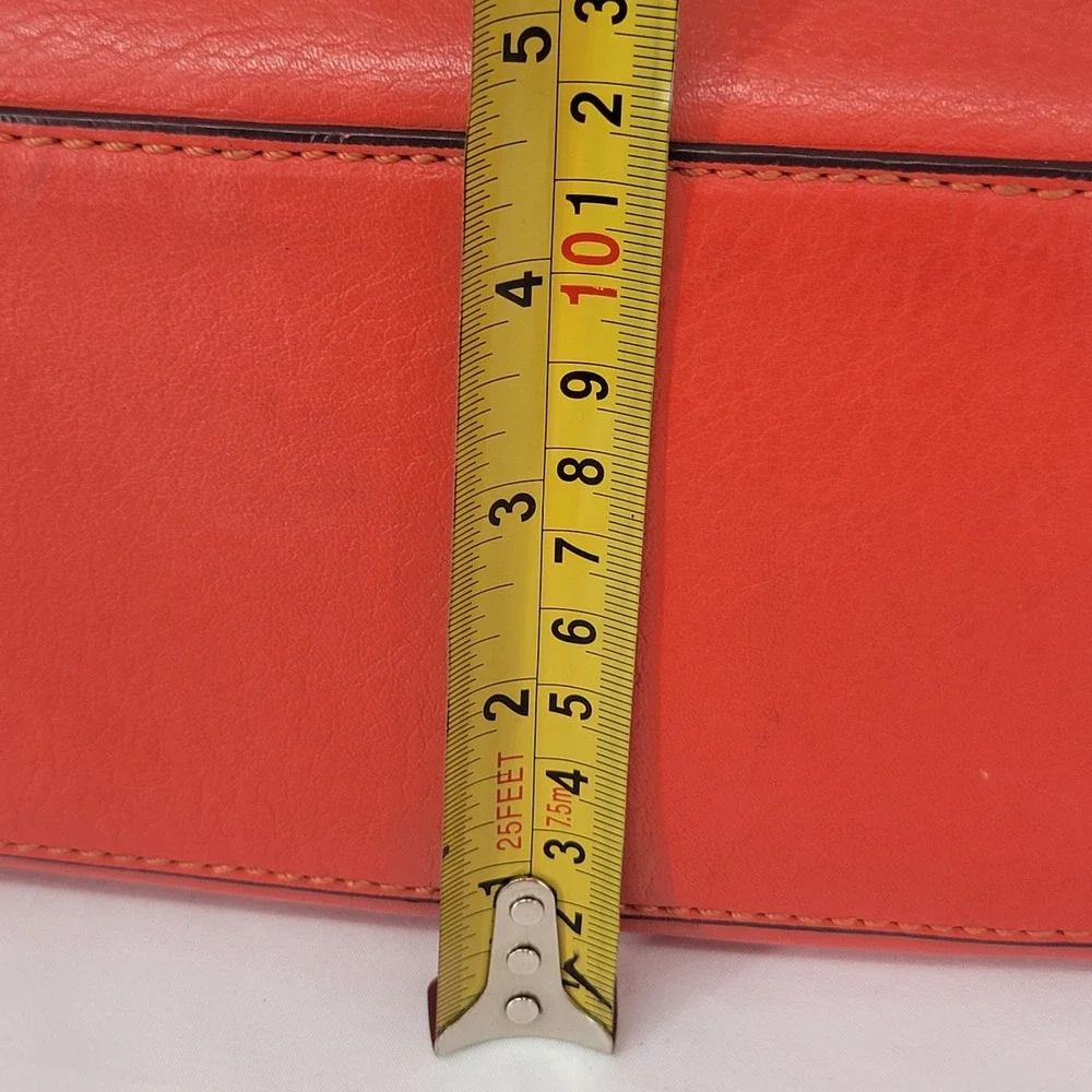 MCM Satchel Handbag Coral Orange Pebbled Leather Gold Hardware 2-in-1 Crossbody